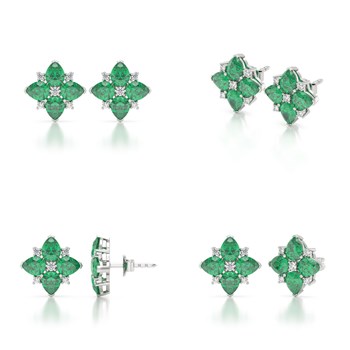 Boucles d'oreille Emeraude et Diamants sur Argent 925 2.100grs | Aden Boutique
