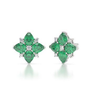 Boucles d'oreille Emeraude et Diamants sur Argent 925 2.100grs | Aden Boutique