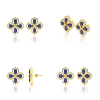 Boucles d'oreilles ADEN Or 585 Jaune Saphir et Diamant 3.55grs