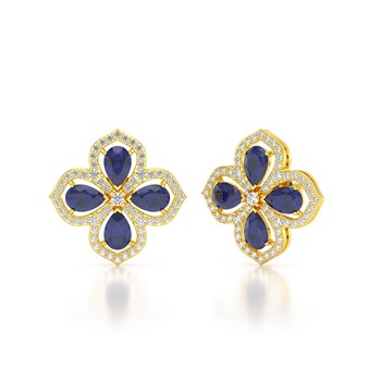 Boucles d'oreilles ADEN Or 585 Jaune Saphir et Diamant 3.55grs