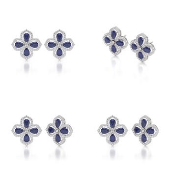 Boucles d'oreilles ADEN Or 585 Blanc Saphir et Diamant 3.55grs