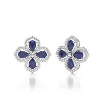 Boucles d'oreilles ADEN Or 585 Blanc Saphir et Diamant 3.55grs