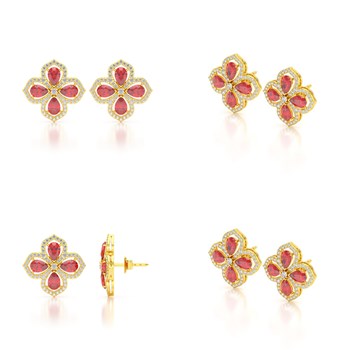 Boucles d'oreilles ADEN Or 585 Jaune Rubis et Diamant 3.55grs