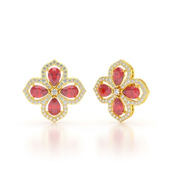 Boucles d'oreilles ADEN Or 585 Jaune Rubis et Diamant 3.55grs