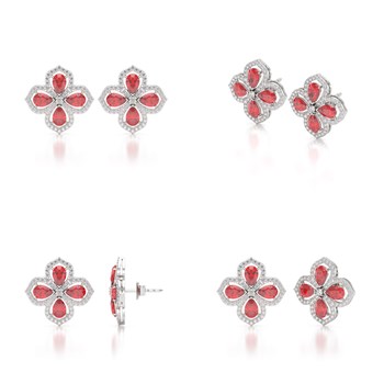 Boucles d'oreilles ADEN Or 585 Blanc Rubis et Diamant 3.55grs