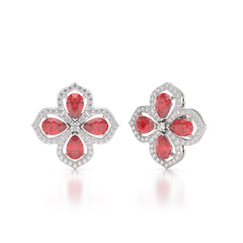 Boucles d'oreilles ADEN Or 585 Blanc Rubis et Diamant 3.55grs