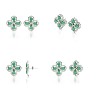 Boucles d'oreilles ADEN Or 585 Blanc Emeraude et Diamant 3.55grs