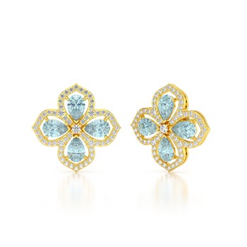 Boucles d'oreilles ADEN Or 585 Jaune Aigue-Marine et Diamant 3.55grs