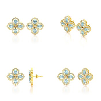 Boucles d'oreilles ADEN Or 585 Jaune Aigue-Marine et Diamant 3.55grs