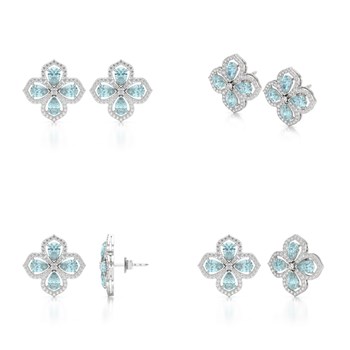 Boucles d'oreilles ADEN Or 585 Blanc Aigue-Marine et Diamant 3.55grs