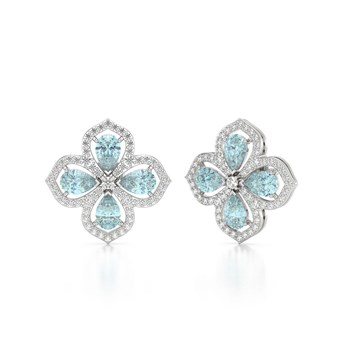 Boucles d'oreilles ADEN Or 585 Blanc Aigue-Marine et Diamant 3.55grs