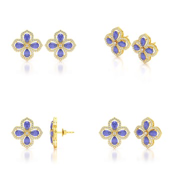 Boucles d'oreilles ADEN Or 585 Jaune Tanzanite et Diamant 3.55grs