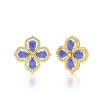 Boucles d'oreilles ADEN Or 585 Jaune Tanzanite et Diamant 3.55grs