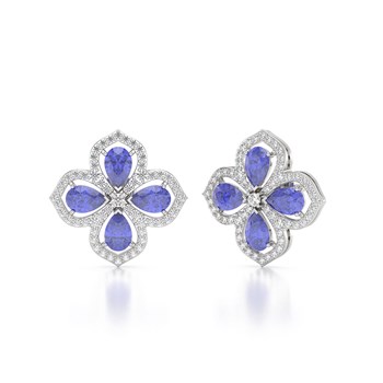 Boucles d'oreilles ADEN Or 585 Blanc Tanzanite et Diamant 3.55grs