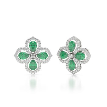 Boucles d'oreilles ADEN Emeraude et Diamants sur Argent 925 3.55grs