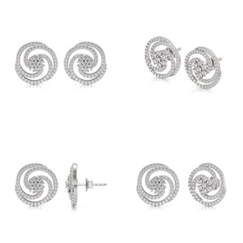 Boucles d'Oreille Spirales Or Blanc 585 millième & Diamants 4.01grs