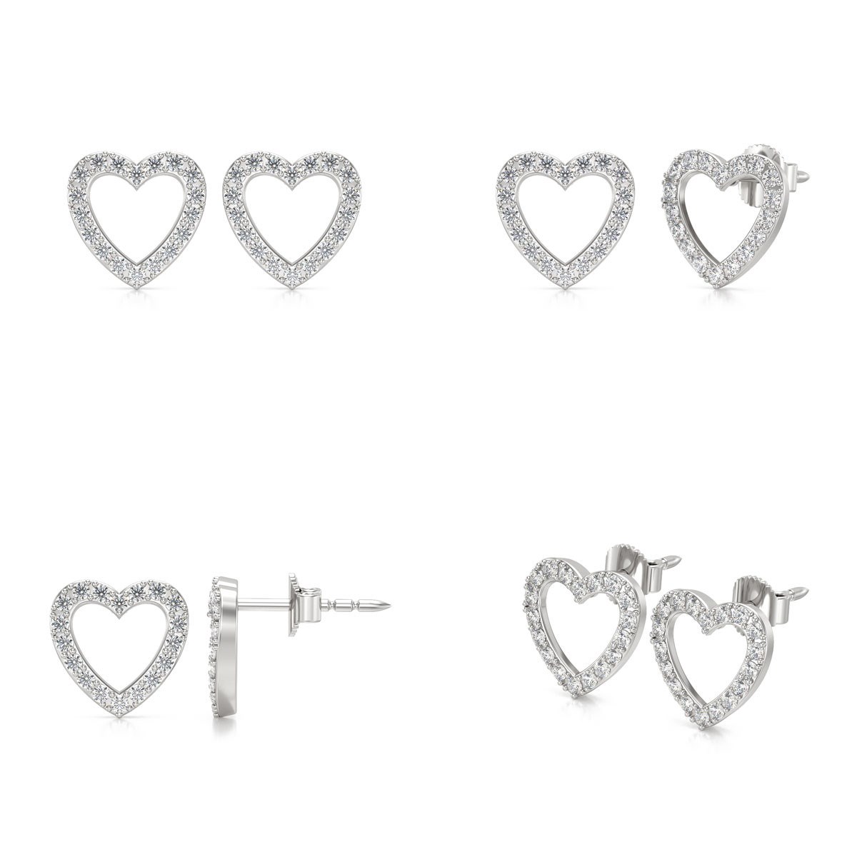 Boucles d'oreilles ADEN Coeur Or 585 Blanc Diamant 1.284grs - vue 2