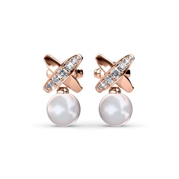 Chris Pearl Earrings - Rose Gold and Crystal