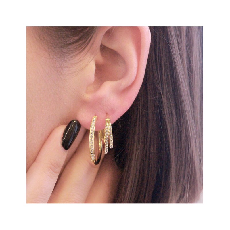 Boucles d'oreilles Duo Circlet - Doré et Cristal - vue 2