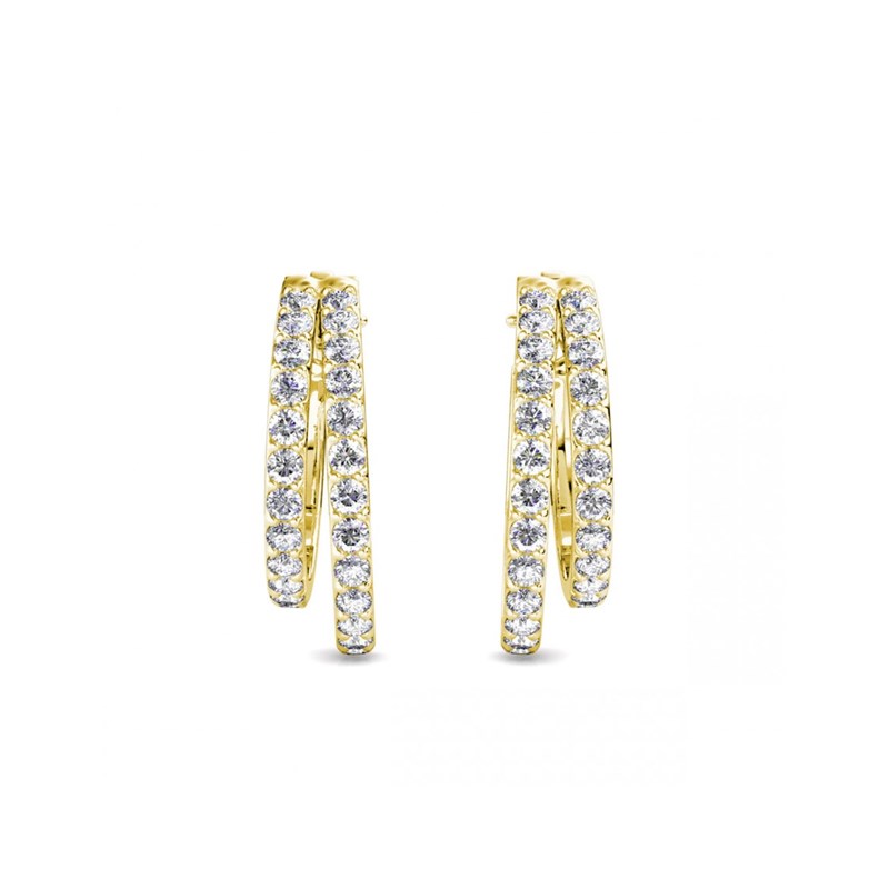 Boucles d'oreilles Duo Circlet - Doré et Cristal - vue 3