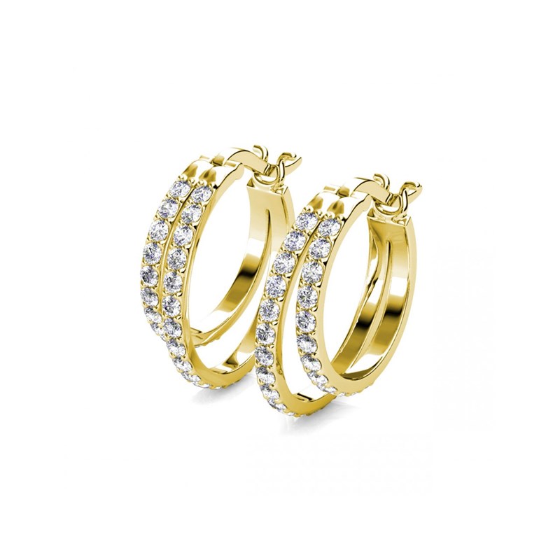 Boucles d'oreilles Duo Circlet - Doré et Cristal - vue 4