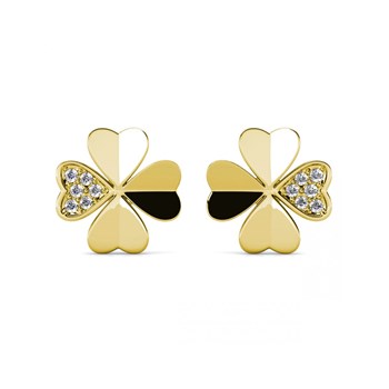 Klaverblad oorbellen - Goud en Kristal