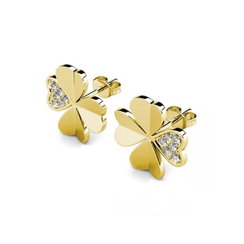Klaverblad oorbellen - Goud en Kristal