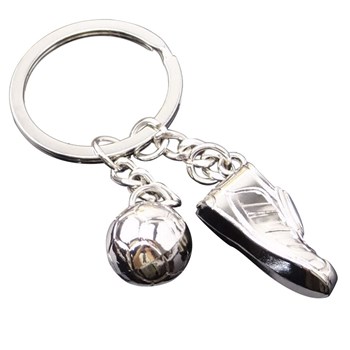 Porte-clés ballon et chaussure de football argenté