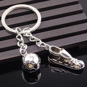 Porte-clés ballon et chaussure de football argenté