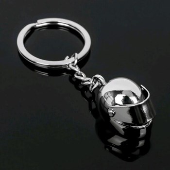 Porte-clés casque de moto biker argenté