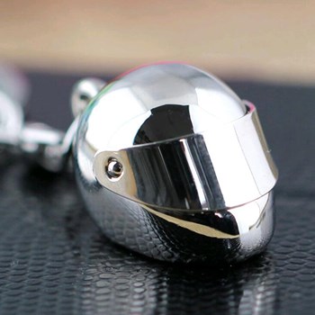 Porte-clés casque de moto biker argenté