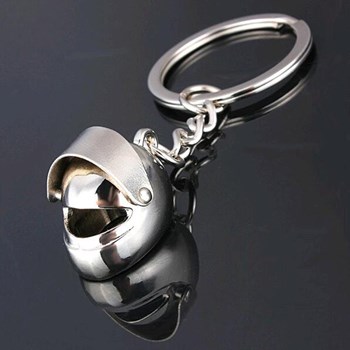 Porte-clés casque de moto biker argenté