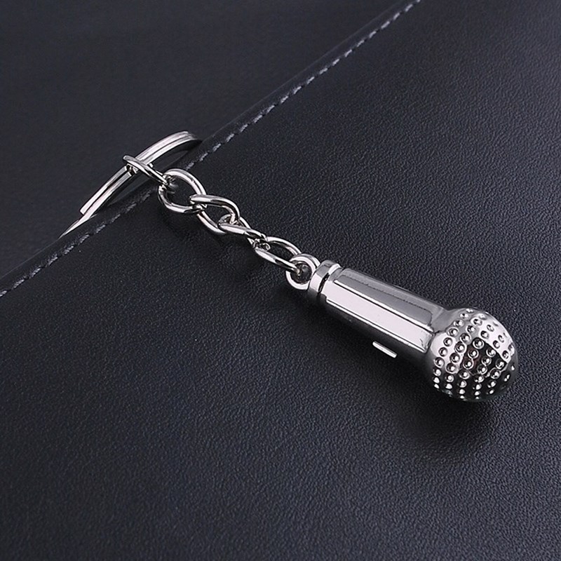 Porte-clés microphone de musique argenté - vue 2