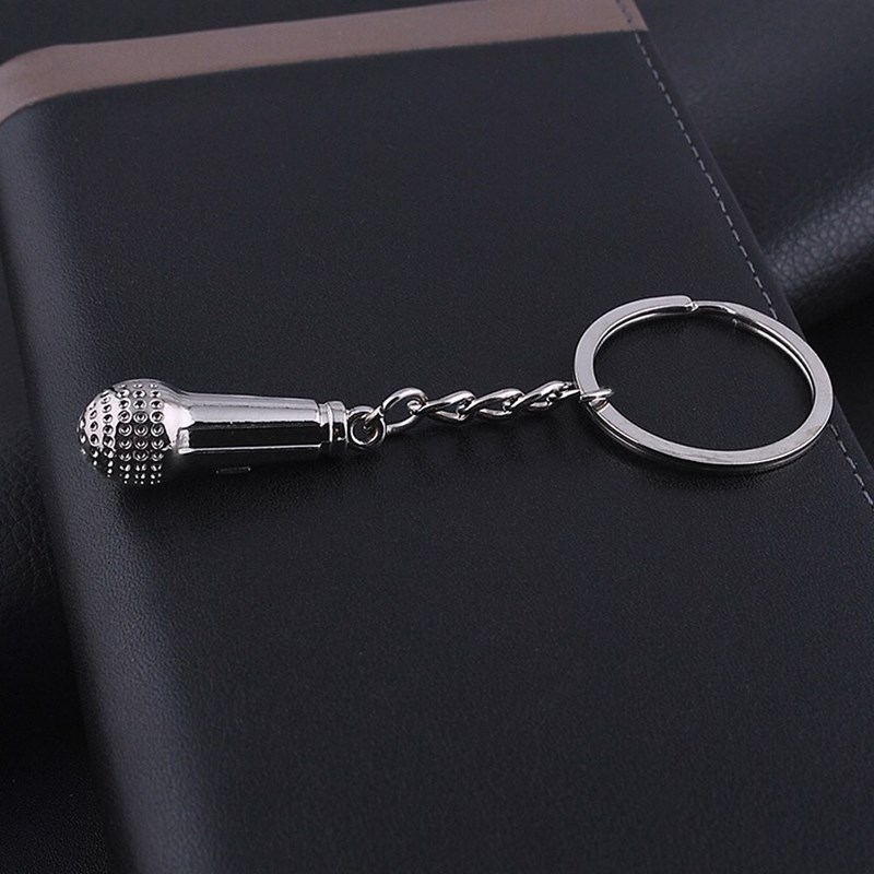 Porte-clés microphone de musique argenté - vue 3