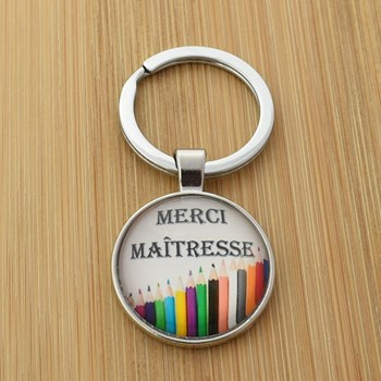 Porte-clés Merci Maîtresse crayons de couleurs argenté