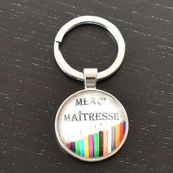 Porte-clés Merci Maîtresse crayons de couleurs argenté