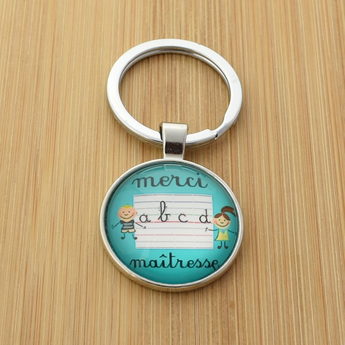 Porte-clés Merci Maîtresse alphabet écriture argenté - vue 2