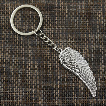 Porte-clés aile d'ange plume argenté