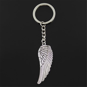 Porte-clés aile d'ange plume argenté
