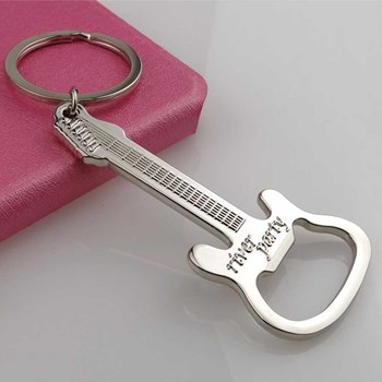Porte-clés guitare décapsuleur argenté