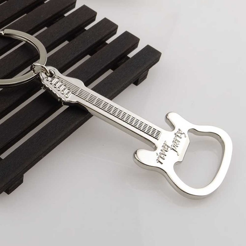 Porte-clés guitare décapsuleur argenté - vue 3