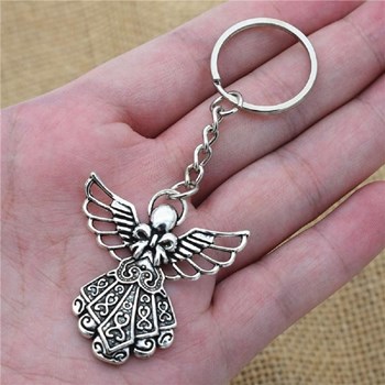 Porte-clés ange avec des ailes argenté