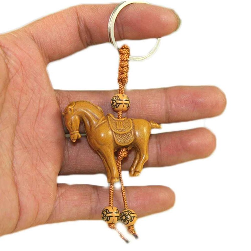 Porte-clés cheval sculpté perle fleur vintage - vue 4