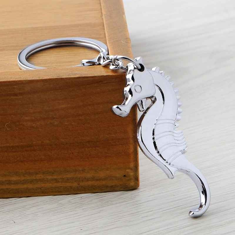 Porte-clés hippocampe cheval de mer argenté - vue 3