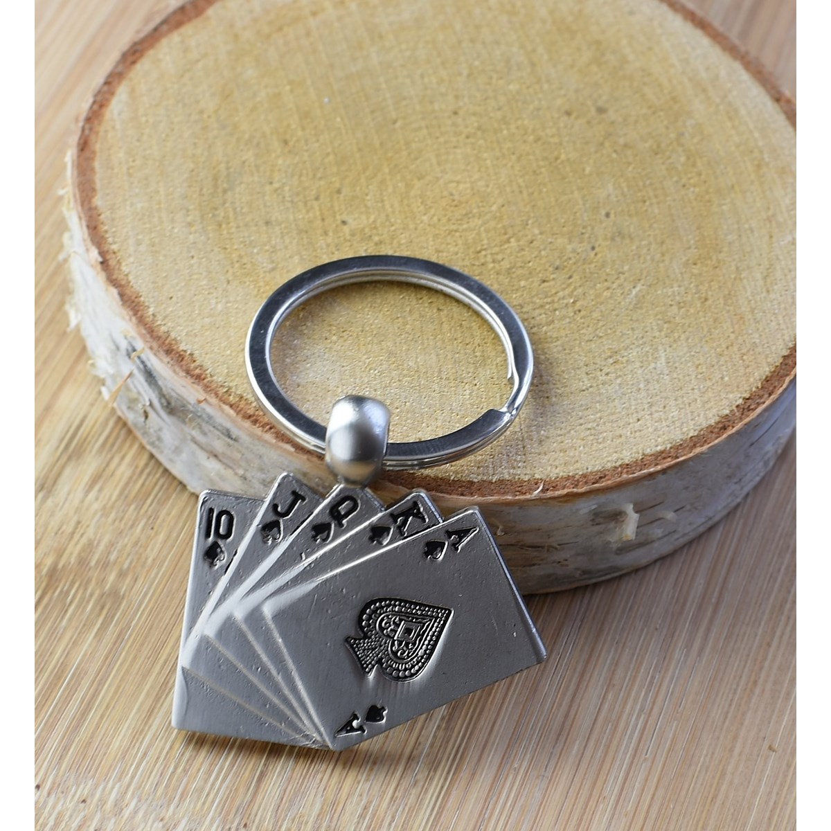Porte-clés jeu de cartes poker argenté - vue 3