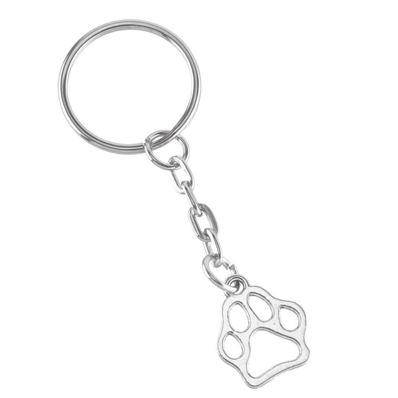 Porte-clés patte coussinet chien chat argenté - vue 2