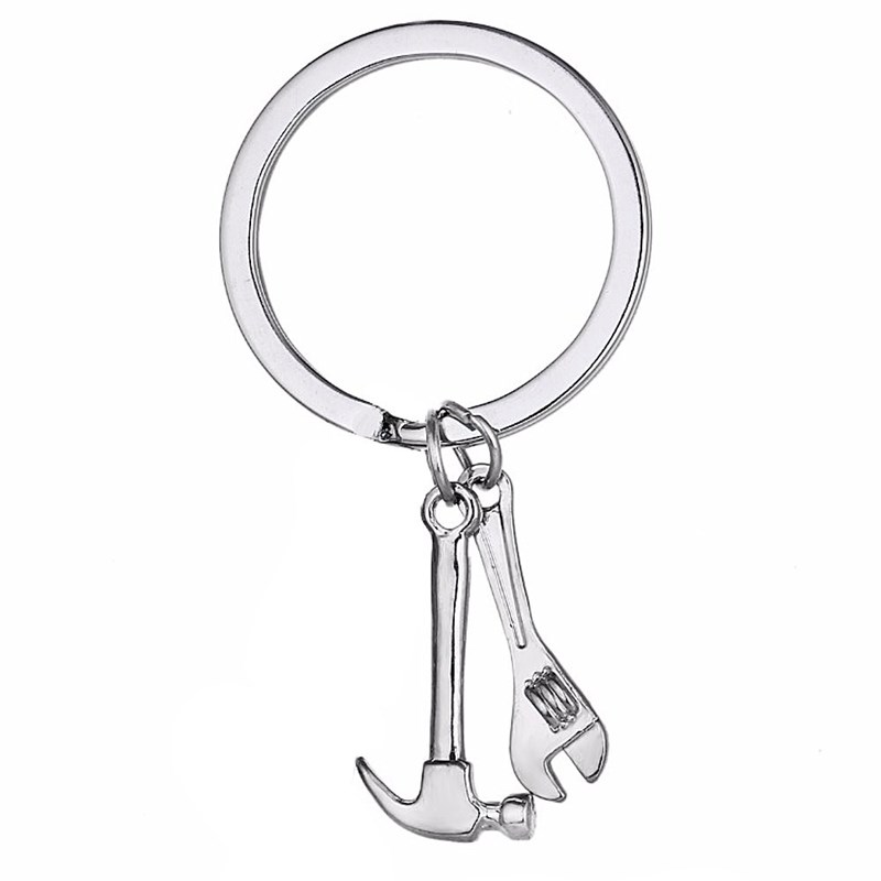 Porte-clés marteau et clé à molette outils bricolage argenté - vue 2