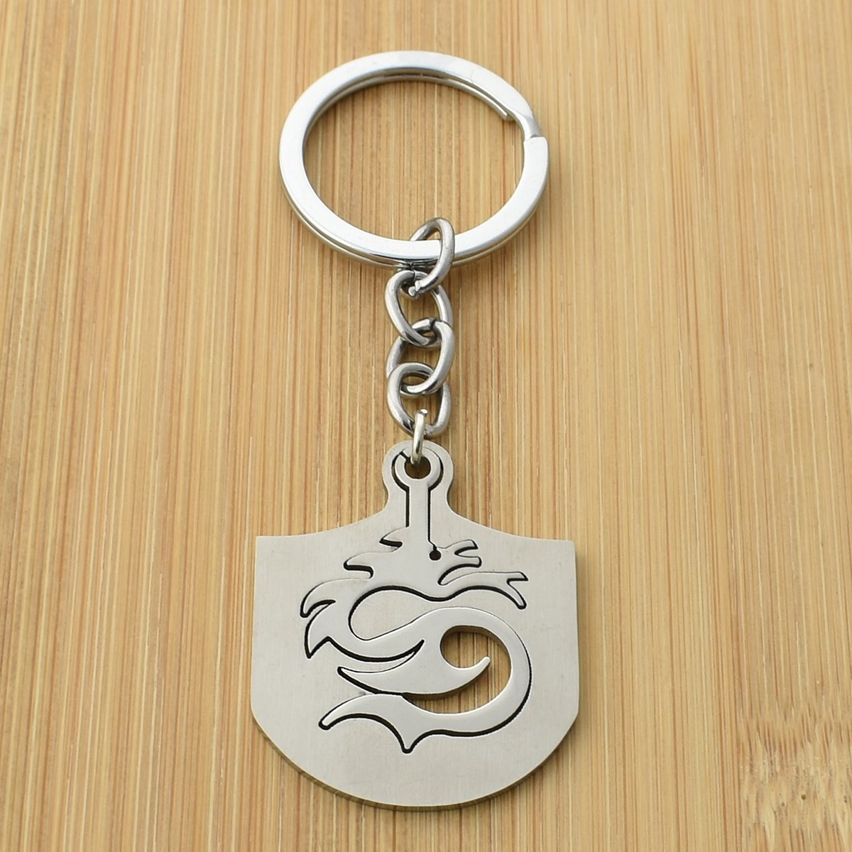 Porte-clés dragon plaque amovible acier inoxydable - vue 2