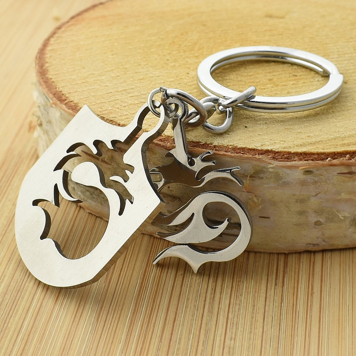 Porte-clés dragon plaque amovible acier inoxydable - vue 4
