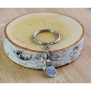 Silver infinity medal and Gothic cross key ring